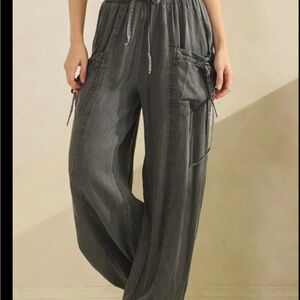 Easel Mineral Wash Terry Knit Wide Leg Tie Pants small NWT